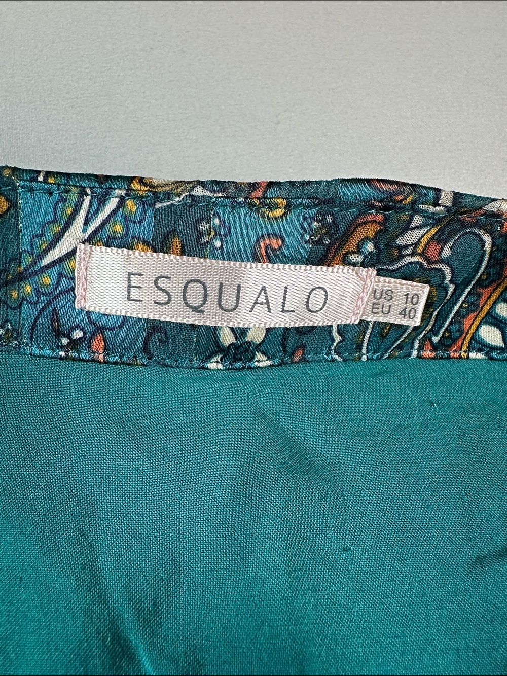 Esqualo Dress Womens 10 Green Blue Paisley Chiffon Fit Flare Long Sleeve Boho - Picture 3 of 5